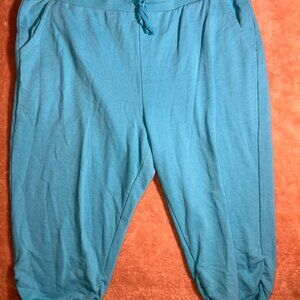 CATO Women 18/20W Teal‎ Elastic Drawstring Waist Pocket Cuff Bottom Capri (R)
